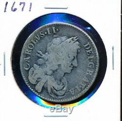 Grande-bretagne 1671 Charles II Argent 1/2 Couronne De Nice Coin