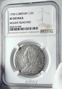 Grande-bretagne 1750 Uk King George II Argent Demi-couronne Anglaise Coin Ngc I81747