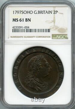 Grande-bretagne 1797-soho Roi George III 2 Pence Rare In Ngc-ms-61-bn