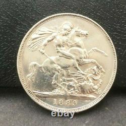 Grande-bretagne 1889 Couronne Reine Victoria Silver Coin #2