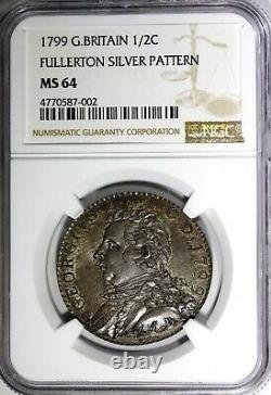 Grande-bretagne Écossais George III Silver Pattern 1799 1/2 Crown Ngc Ms64 Scarce
