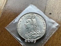 Grande-bretagne Royaume-uni 1892 Couronne Reine Victoria Pièce D'argent Rare Date