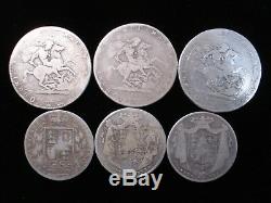 Grande-bretagne Sterling Couronne Et Demi-couronnes 1820 1819 1834 1835 1878 Coins #jr