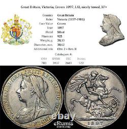 Grande-bretagne, Victoria, Crown 1897, Lxi, Joliment Toné, Xf+