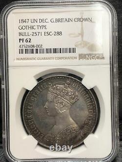 Ngc Pr62 Grande-bretagne Royaume-uni 1847 Queen Victoria Gothique Proof Silver Coin 1 Couronne