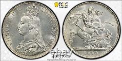 PCGS AU58 Grande-Bretagne 1889 Couronne Victoria Jub Head à propos de la pièce en argent non circulée