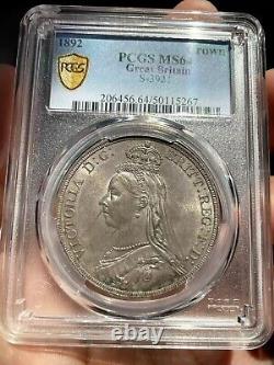Pcgs Ms64 Grande-bretagne Royaume-uni 1892 Queen Victoria Silver Coin 1 Couronne