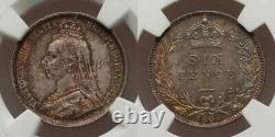 Pièce d'argent tonique de 1889 6 pence Grande-Bretagne Reine Victoria Petite Couronne Voile UNC
