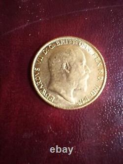 Pièce d'or de 1907 de Grande-Bretagne de demi-souverain Edward VII circulée