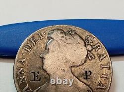 Pièce de monnaie en argent de couronne de Grande-Bretagne 1707 KM# 526.2 Contremarquée