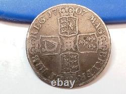 Pièce de monnaie en argent de couronne de Grande-Bretagne 1707 KM# 526.2 Contremarquée