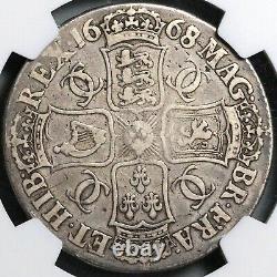 Pièce rare de Grande-Bretagne Charles II Couronne 1668/7 NGC F 12 (23031101C)