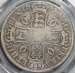 Pièce rare de Grande-Bretagne Charles II surdatée 1677/6 PCGS VG 10 Crown (20092902C)