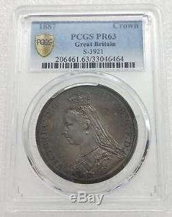 Rare Grande-bretagne 1887 Reine Victoria Crown Silver Coin Pcgs Pr63