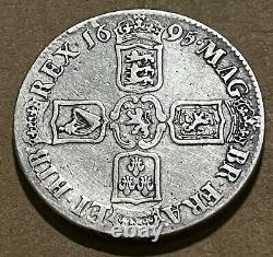 Rare Grande-bretagne Royaume-uni 1695 William III Septimo Silver Crown, 925