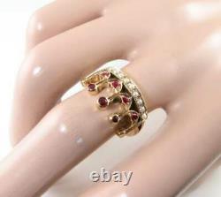Regal Anglais 9k Gold Indian Ruby & Pearl Crown Ring Redimensionnement Gratuit