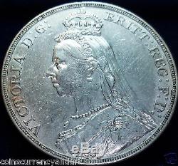 Royaume-uni 1889 Couronne / Grande-bretagne Pièce D'argent De La Reine Victoria Jubilee Head