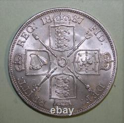 S2 Grande-Bretagne 1 Couronne 1887 Pièce en argent non circulée Reine Victoria Belle