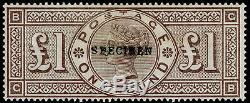 Sg185s, Scarce £ 1 Brun-lilas, M Mint. Cat £ 2800. Wmk Ecus. Spécimen. GB