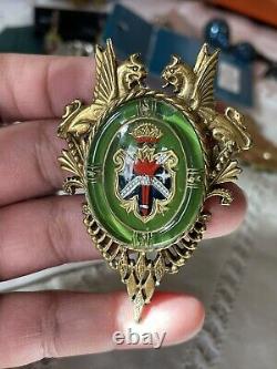 Victorian Heraldic Griffin Couronne Manteau D'armoiries Essex Britain Cristal Pin Brooch