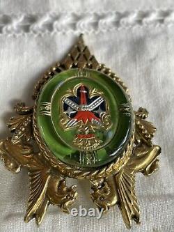 Victorian Heraldic Griffin Couronne Manteau D'armoiries Essex Britain Cristal Pin Brooch